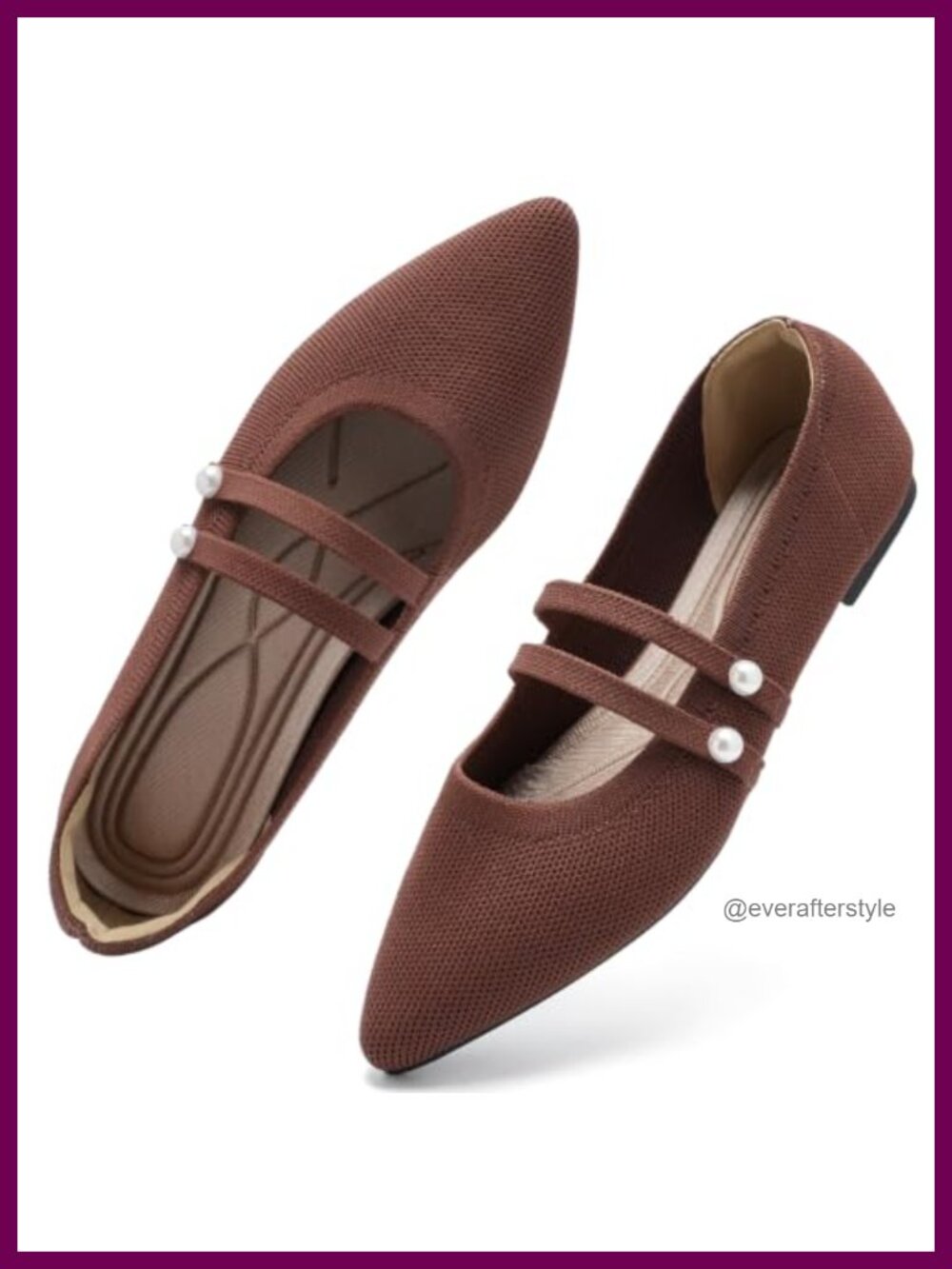 Pointed Toe Mary Jane Ballet Flats Breathable Knit Memory Foam Office Wedding
